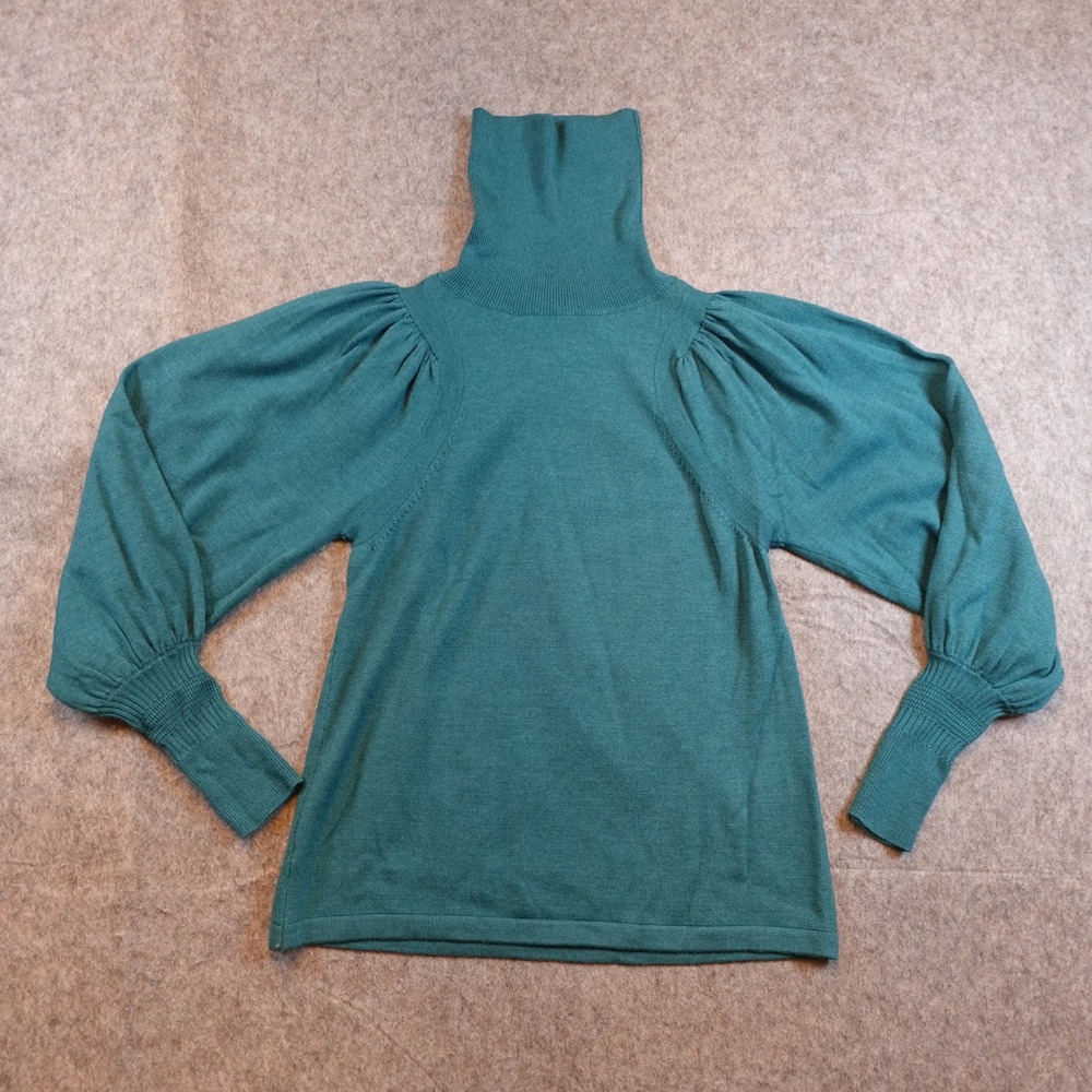 Apiece Apart Top Women Small Green Dewi Turtleneck Wool Silk Blend Puff Sleeve